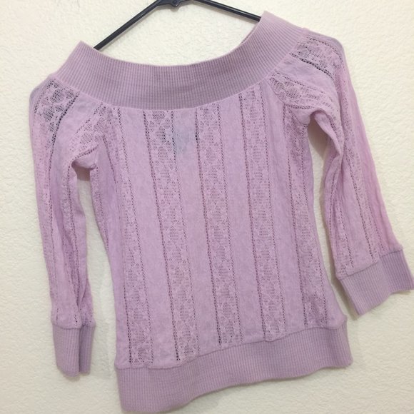 bebe Tops - 4/$25 🛍 Bebe Lace Top Wide Neck 3/4 Sleeve Lilac